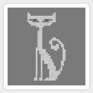 Cross Stitch White Cat Sticker